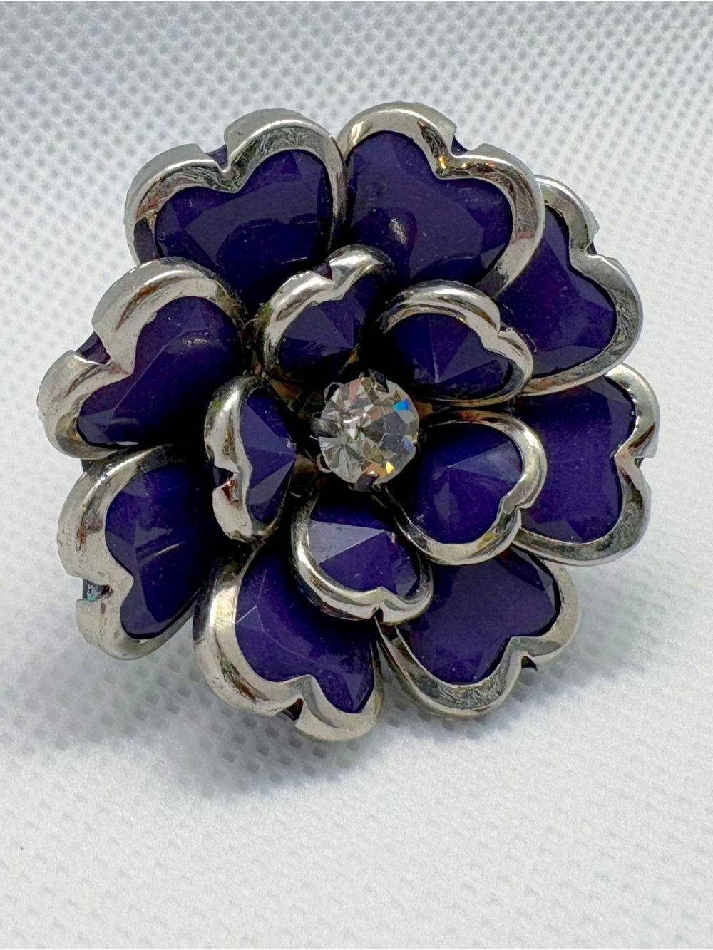 Purple Flower Metallic 3-D Stretch Ring